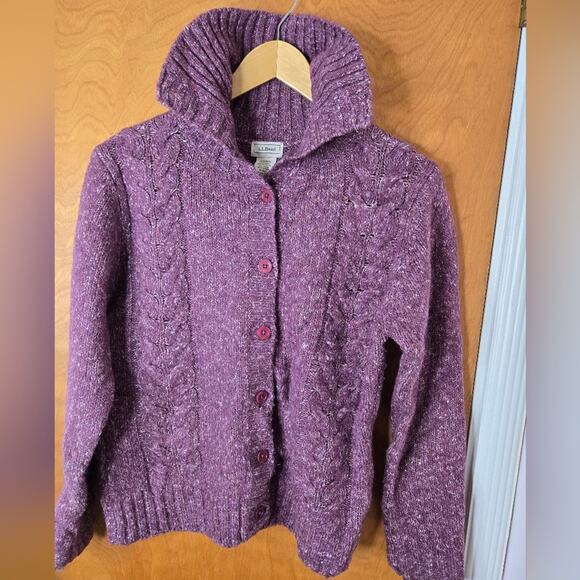 LL BEAN Womens Plum Purple Med Long Sleeve Sweater Lay Flat Collar Button Front - Picture 5 of 6